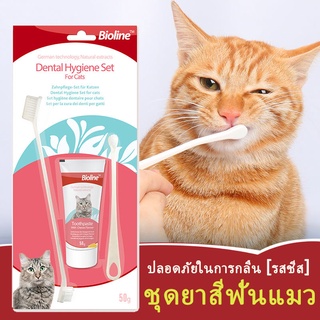 (พร้อมส่ง🐱) ชุดทำความสะอาดฟันแมว ยาสีฟันแมว แปรงสีฟันแมว 3 ขนาด รสชีส ลมหายใจสดชื่น ลดการสะสมของแบคทีเรีย