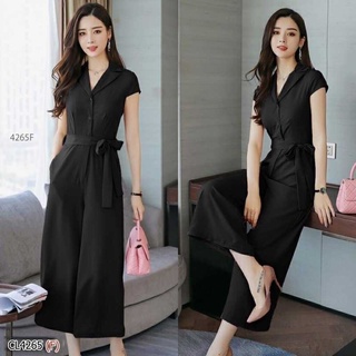 CL4265-BLACK Jumpsuit จั้มสูทขา 6 ส่วน งานผ้าโฟร์เวย์สีพื้น แขนกุด คอปก ผ่าหน้าติดกระดุม 3 เม็ด จั้มสูททรงสุภาพ ใส่ทำงาน