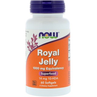 อาหารเสริมนมผึ้ง Now Foods, Royal Jelly, 1,000 mg, บรรจุ 60 Softgels หมดอายุ 11/22 (NTK)