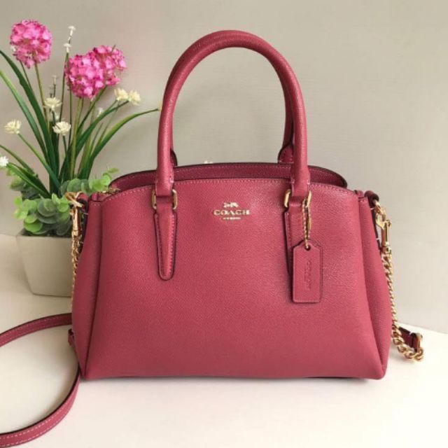 🎀 (สด-ผ่อน) ส่งฟรี กระเป๋าสะพายสีชมพู ถังมินิ 9 นิ้ว COACH F28977 Strawberry MINI SAGE CARRYALL