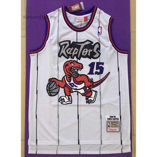 1998-99 NBA รองเท้า Toronto Raptors สําหรับผู้ชาย #เสื้อกีฬาบาสเก็ตบอล ปักลายมังกร สีขาว สไตล์วินเทจ 15 Vince Carter