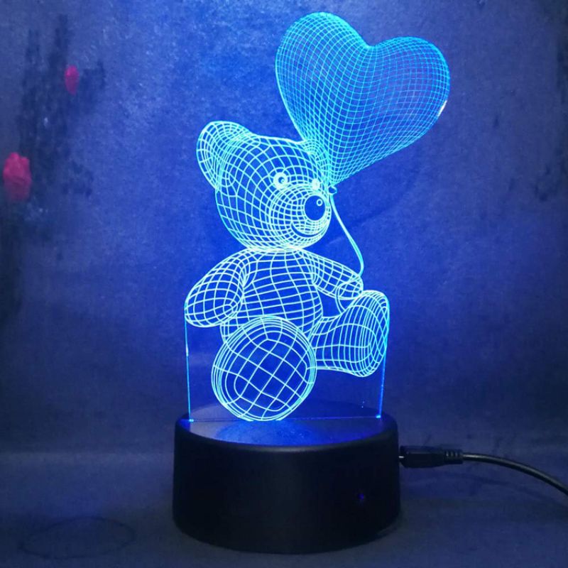LED LOVE TEDDY BEAR 3D NIGHTLIGHT โคมไฟ EARTH ACRYLIC โคมไฟ USB TABLE MAKCIK KIAH