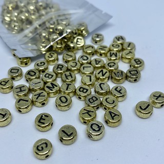 ลูกปัด ABC ทรงเม็ดยา ขนาด 7x4mm สีทองและเงิน แพค 100 เม็ด