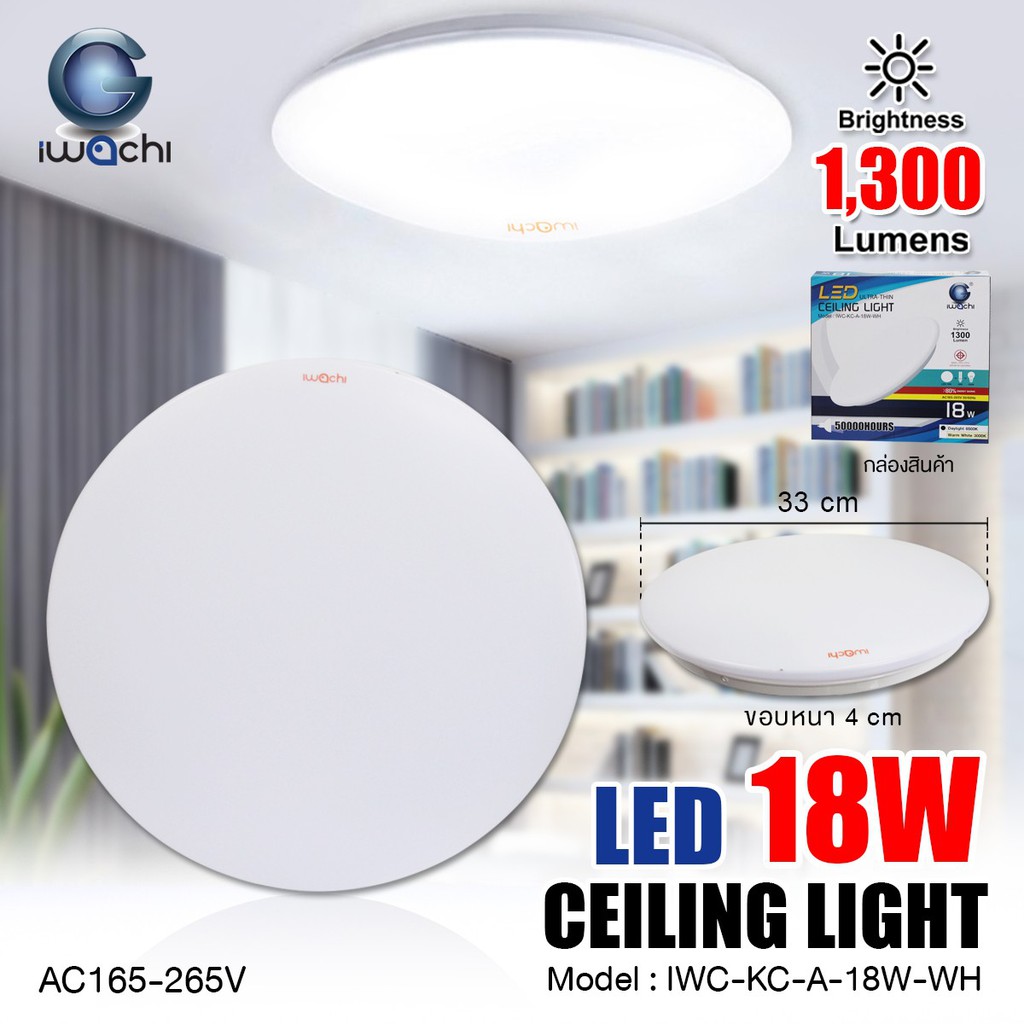 Iwachi โคมไฟติดเพดาน LED 18w. แสงขาว พร้อมหลอด Ceiling Lamp