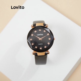 Lovito นาฬิกาข้อมือควอตซ์ ประดับไรน์สโตน สไตล์ลำลอง  (สีดำ)