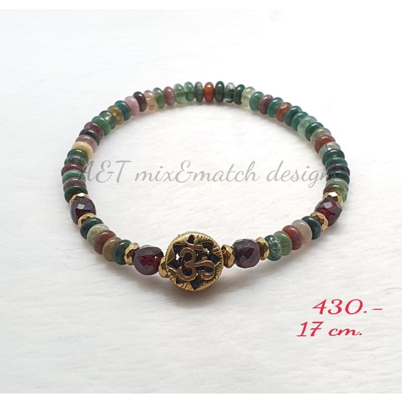 สร้อยข้อมือหินแท้A&T mix&match design หยก5สี,โกเมน ขนาด4 มิล