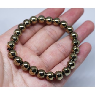 สร้อยข้อมือหินเฮมาไทต์สีทองเงา(Hematite) ขนาด 8 มม. หินมงคลหินนำโชค