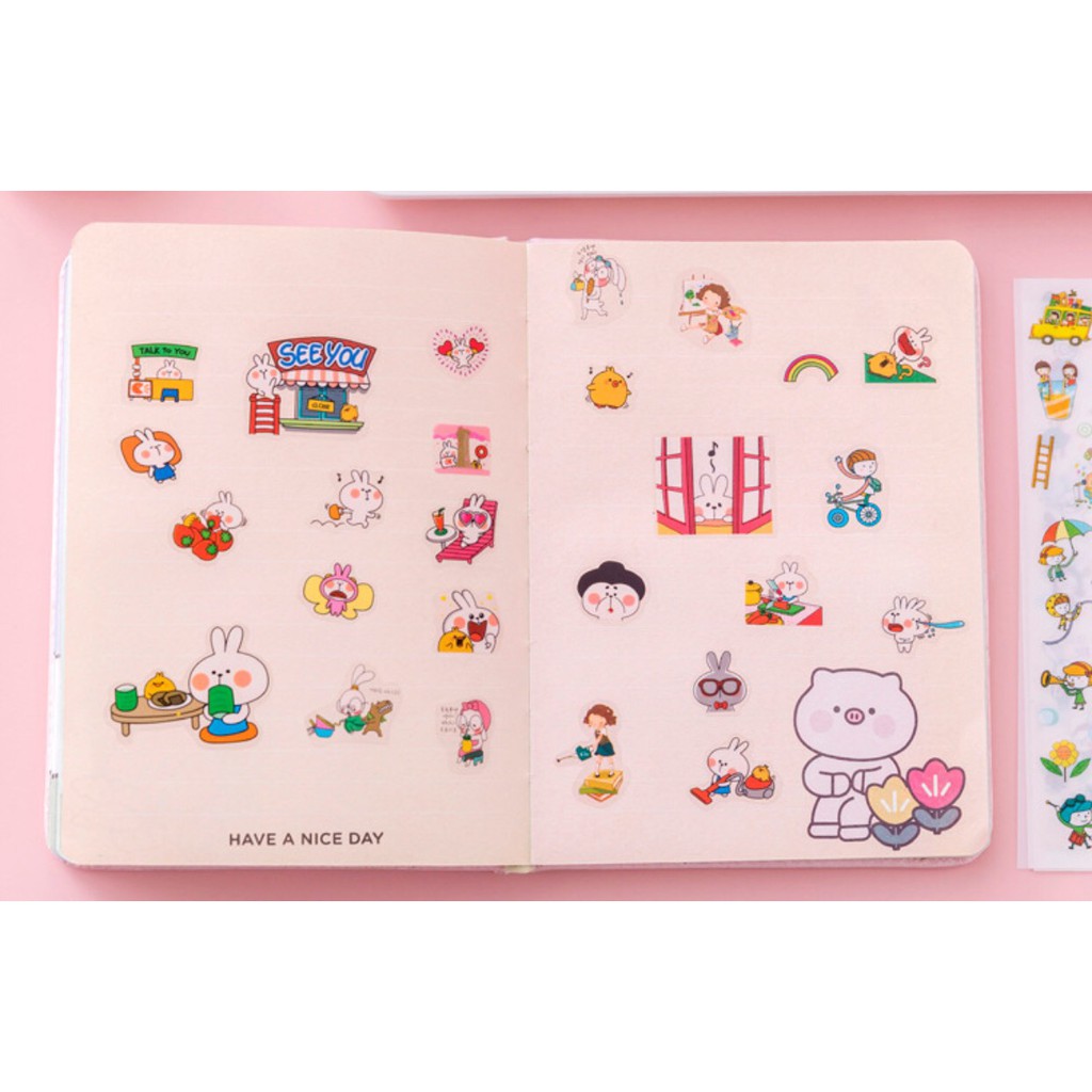 🌈สติ๊กเกอร์ลายการ์ตูน 6แผ่น/ชุด สติ๊กเกอร์ติดสมุดหนังสือ ติดสมุดโน๊ตน่ารัก🐰🦄💞✂️