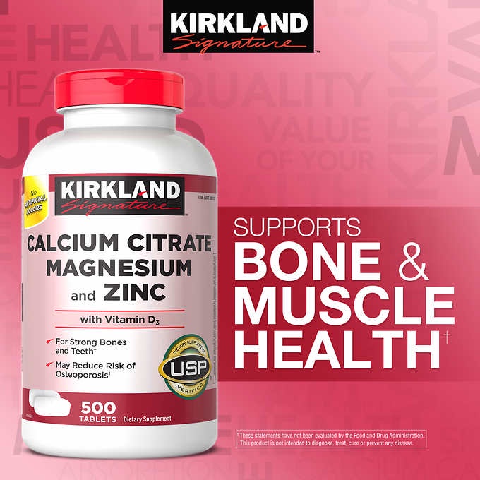 Kirkland Signature Calcium Citrate Magnesium and Zinc 500 Tablets (ขวดใหญ่สีแดง)