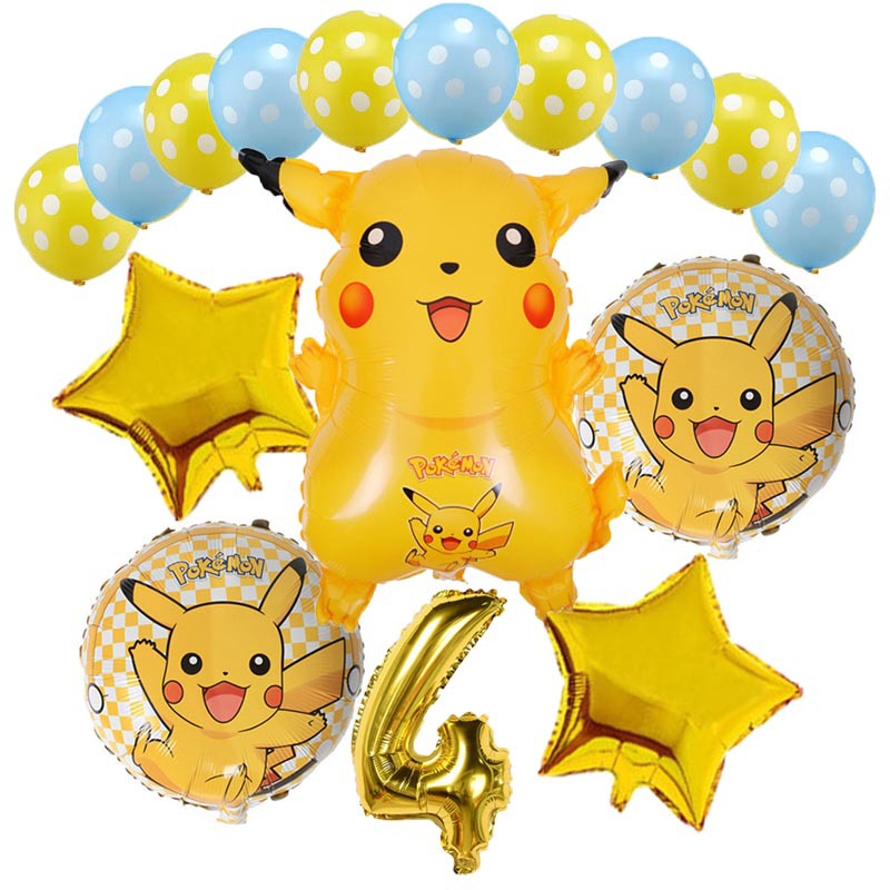 20 ชิ้น Pokemon Gold Pikachu ฟอยล์ Baloon 32 นิ้วจํานวนบอลลูนตกแต่งงานเลี้ยงวันเกิด