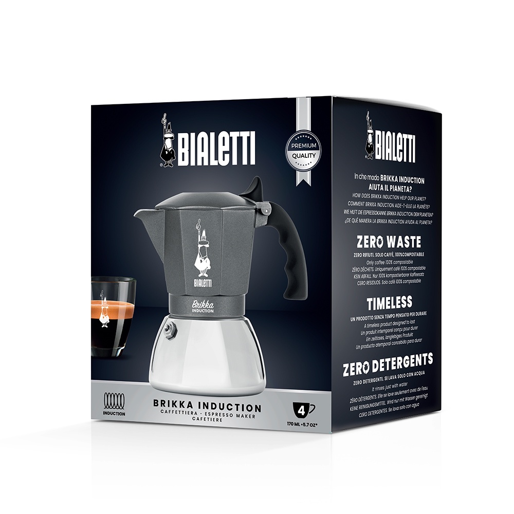 Bialetti หม้อต้มกาแฟ Moka Pot รุ่น Brikka Induction (บริกก้า อินดักชั่น) ขนาด 4 ถ้วย – [BL-0007317]