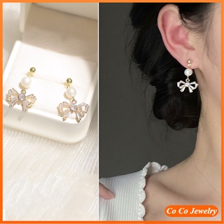 ใหม่ ต่างหูสตั๊ด ประดับโบว์ มุกน้ําจืด เครื่องประดับแฟชั่นสตรี 2022 COCOJEWELRY