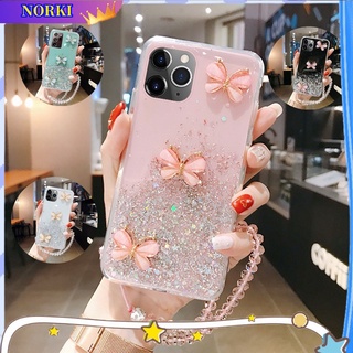 เคสโทรศัพท์มือถือซิลิโคน ลายผีเสื้อ 3D แต่งกลิตเตอร์ วิบวับ พร้อมสายคล้อง สําหรับ Realme 8i 8 8Pro Realme 7 7i 7Pro Realme 6 6i 6Pro Realme 5 5i 5Pro Realme C17 C3