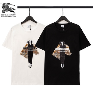 [S-5XL]Burberry ของแท้ 100% เสื้อยืดลําลอง แขนสั้น พิมพ์ลายดิจิทัล ทรงหลวม ใส่สบาย สําหรับสตรี