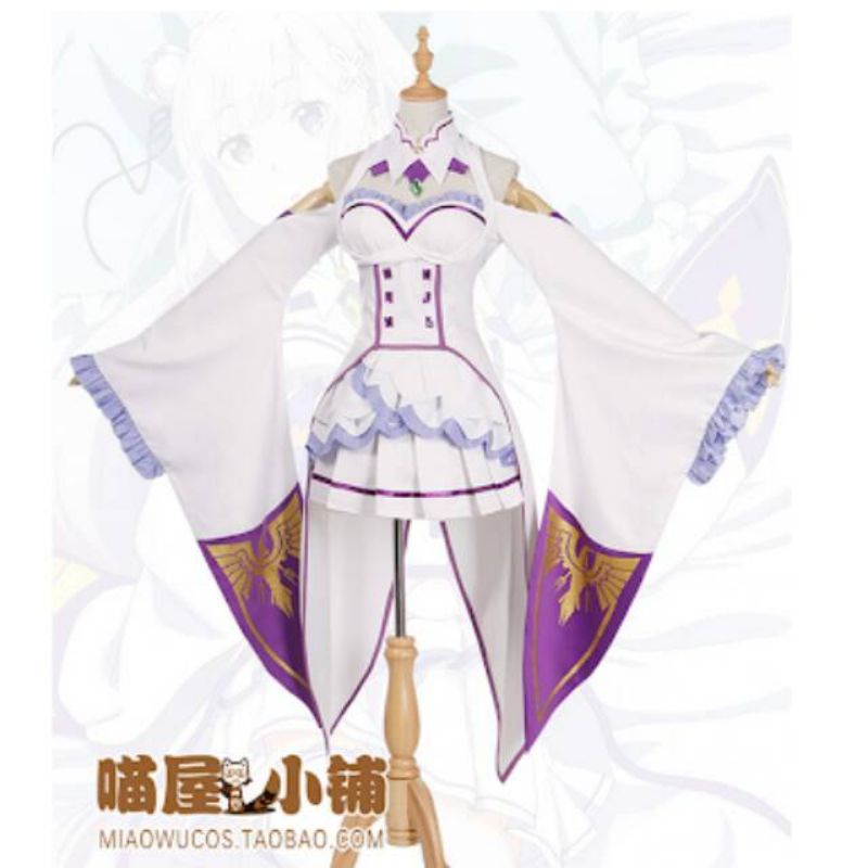 Anime Re:Life in a different world from zero Emilia Cosplay Costume Wig Set​ ชุดคอสเพลย์เอมิเลียร้าน