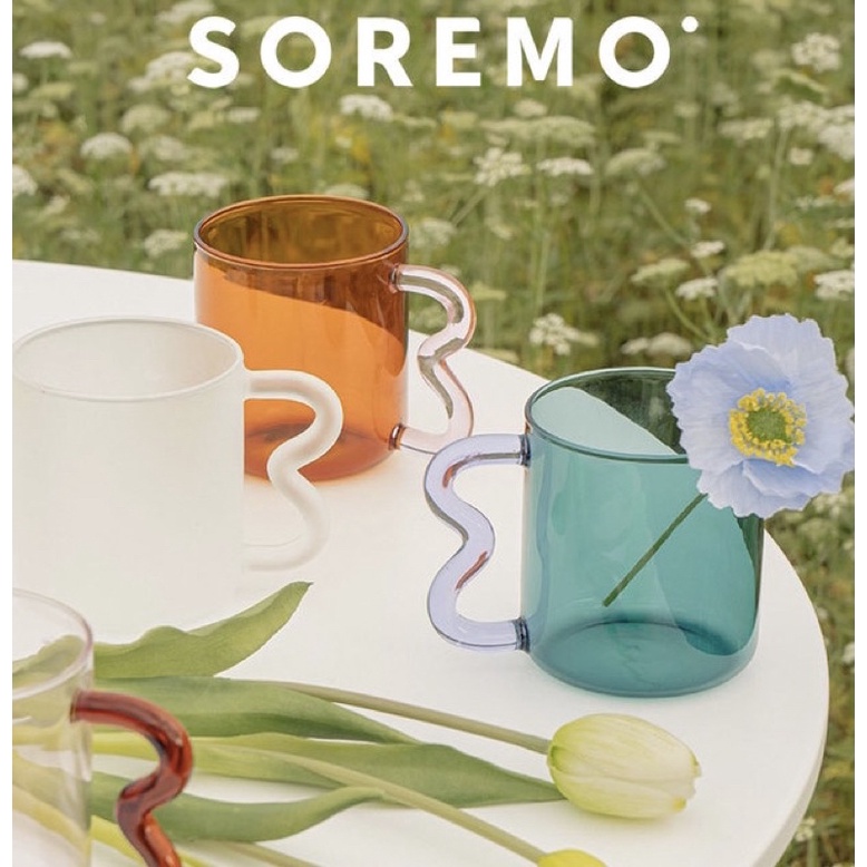 มาใหม่ พร้อมส่ง แก้วแบรนด์ SOREMO สีชา หูหยัก Happa.bkk