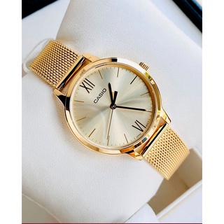 Win Watch shop นาฬิกา Casio รุ่น LTP-E157MG-9A นาฬิกาผู้หญิงสายถัก สีทอง รุ่นใหม่ล่าสุดรับเต็ม (ส่งฟรี )