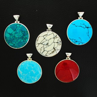 จี้ทรงกลม 50 mm. เงินแท้ 925 งานส่งออก Export Silver pendant 925  50 mm. มุกแท้ เป๋าฮื๊อแท้ Mother of pearl and stone