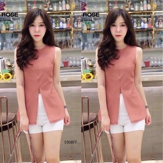 CL5908 🚩ส่งฟรี เสื้อแขนกุดคอกลมสีพื้นซิปหลังผ่าชายด้านหน้า+กางเกงขาสั้น
