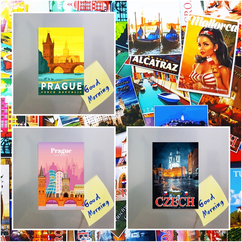 แม่เหล็กติดตู้เย็น เช็ก ปราก 2×3 นิ้ว Souvenir Fridge magnet Czech Prague Vintage SET B 2x3"