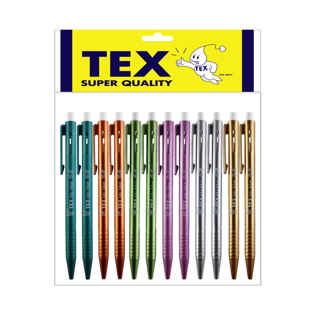 TEX เท็กซ์ 228 MET ปากกลูกลื่น หัว 0.7 มม. หมึกน้ำเงิน แพ็ค 12 ด้าม