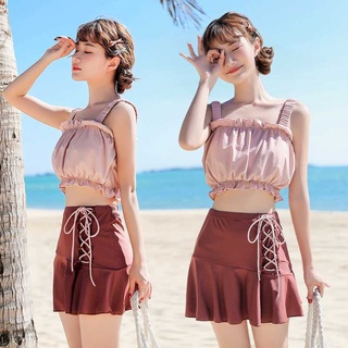 💥พร้อมส่ง💥ชุดว่ายน้ำวันพีช สไตล์เกาหลี น่ารัก เนื้อผ้าเนื้อดีมีฟองน้ำ บิกินี่สายเดี่ยว+กระโปรง