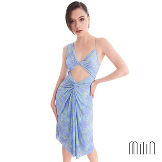 [MILIN] Sage Dress V neck sleeveless ruched printed midi dress เดรสมิดิพิมพ์ลายคอวี แต่งรูด