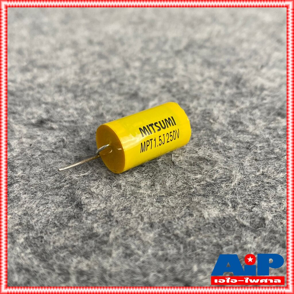 1ตัว MITSUMI 1.5UF 250V Cสีเหลือง MET คาปาซิเตอร์ C1.5/250V C1.5/250Vสีเหลือง ซีเสียงแหลม 1.5/250V ซีตัดเสียงแหลม เอไ...