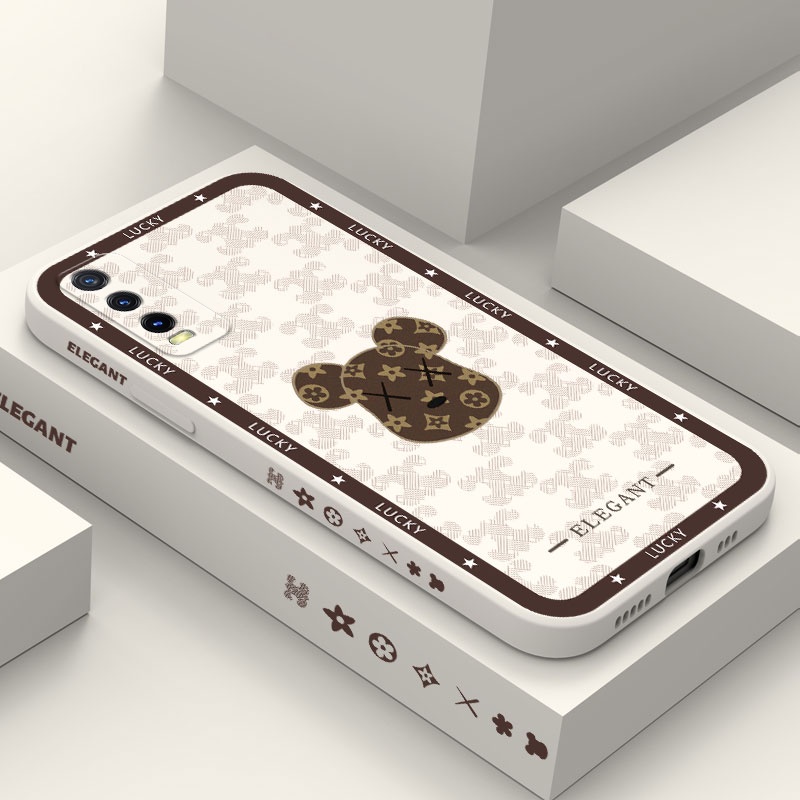 เคสโทรศัพท์มือถือ ซิลิโคน ลายหมีหูใหญ่ มีลายด้านข้าง สีพื้น สําหรับ VIVO V23 V23E V21 V20 2021 Y11 Y12i Y15S Y15A Y33T Y21T 5G