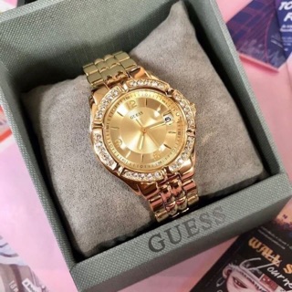 GUESS Womens Dazzling Sporty Mid-Size Gold-Tone Watch