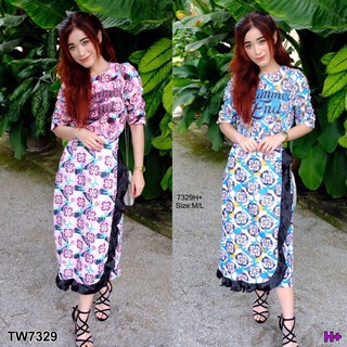 (7329) Set 2 ชิ้น เสื้อครอป ลายกราฟฟิก