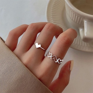 ราคา#New Arrival# Fashion Silver Alloy Hollow Out Heart Finger Rings 2Pcs/Set for Women