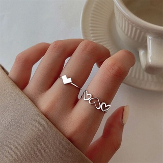 #New Arrival# Fashion Silver Alloy Hollow Out Heart Finger Rings 2Pcs/Set for Women