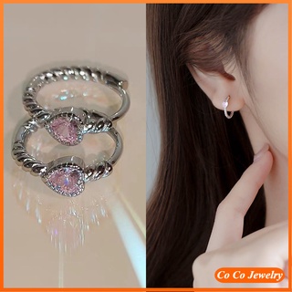 COCOJEWELRY ต่างหูเพทาย สีชมพู สไตล์เกาหลี สําหรับผู้หญิง