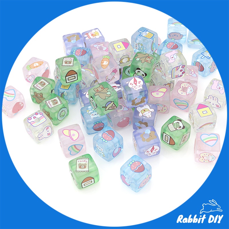 ลูกปัดตกแต่ง ทรงลูกเต๋า ขนาด 1.4 ซม. สกรีนลาย การ์ตูน ทุกด้าน ขายเป็นชิ้น ซื้อเยอะยิ่งถูก
