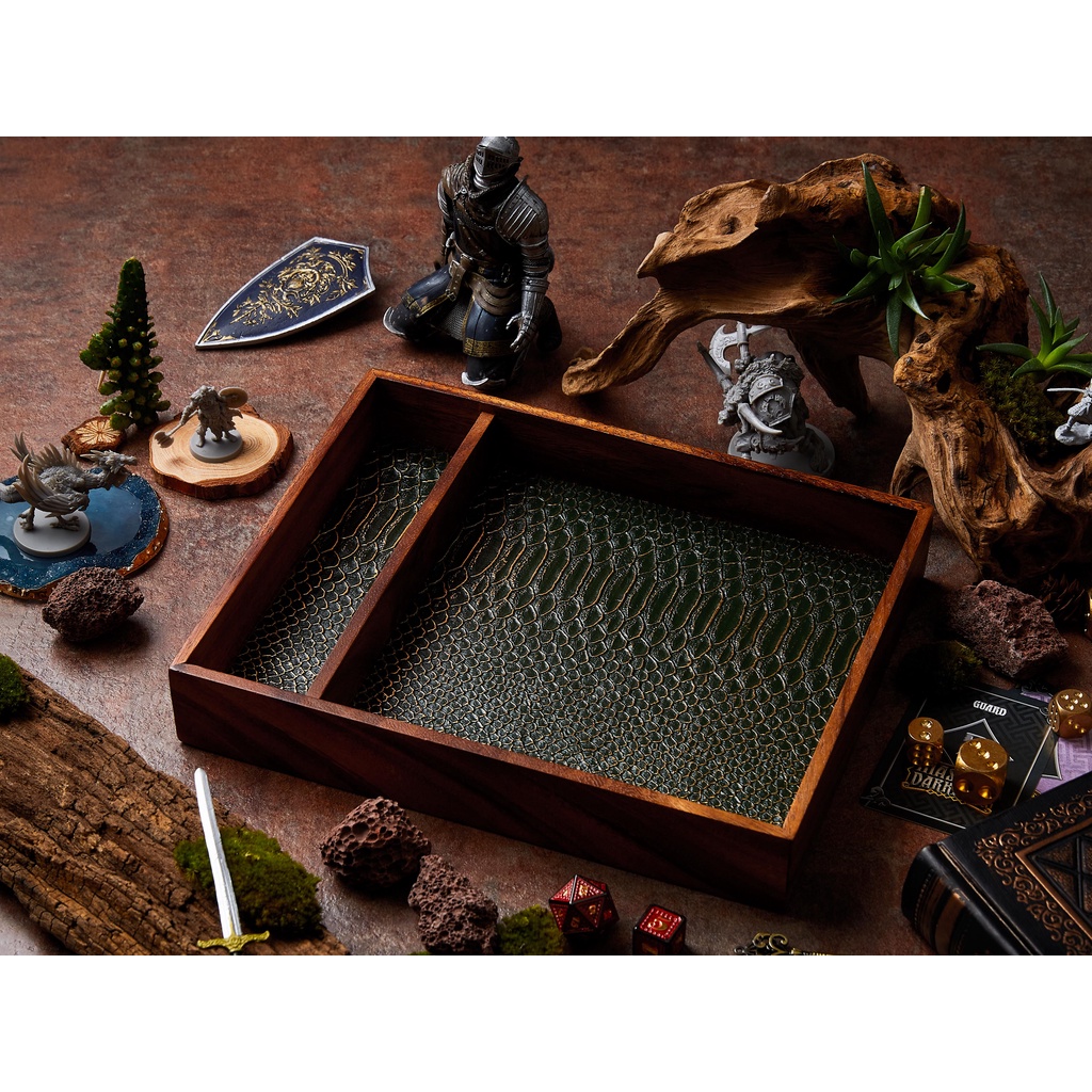 DND Dice Tray (Product does not include dice) | Dice Tray | Dark Green & Gold Scale | Dungeons and D