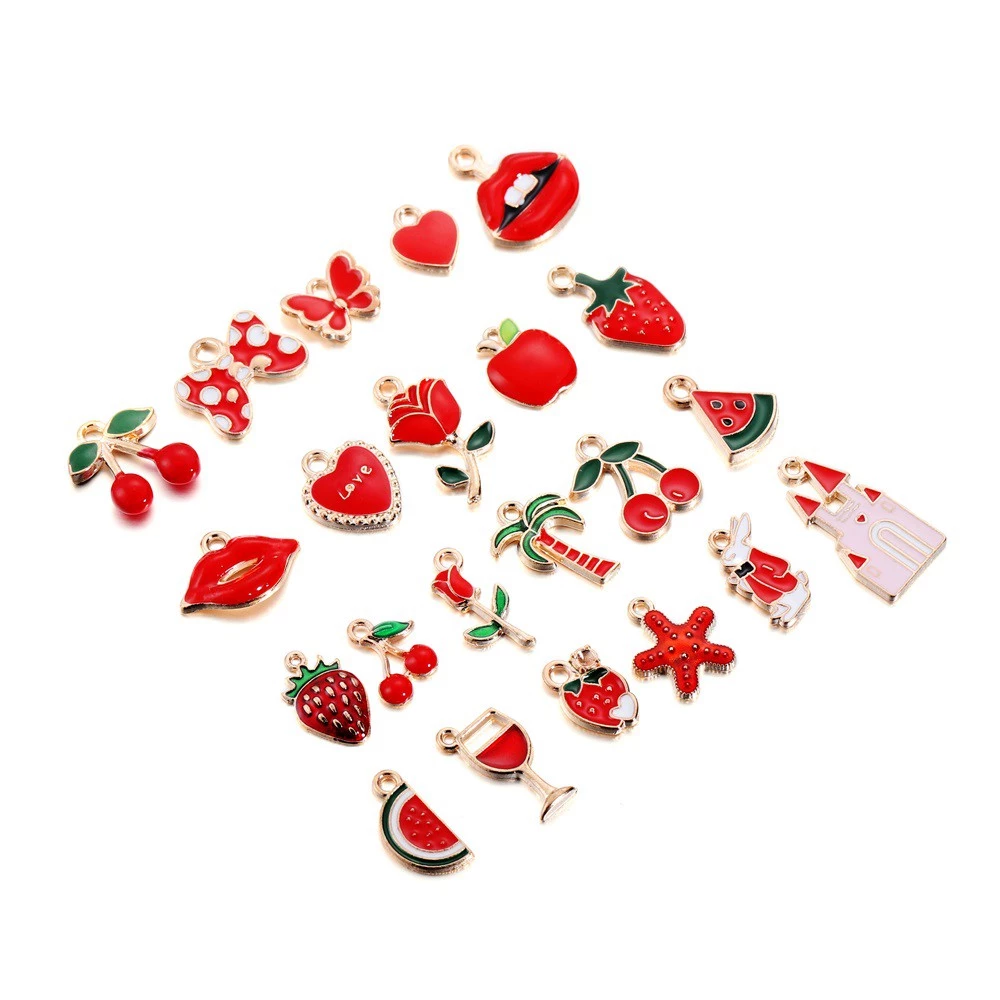 10 ชิ้นจี้สร้อยคอสร้อยข้อมือต่างหูจี้สีแดงน่ารักเครื่องประดับ DIY และเครื่องประดับแฟชั่น