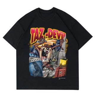 เสื้อยืดสีขาวเสื้อยืด TAZMANIAN DEVIL สไตล์วินเทจ โดย LOONEY Tunic | เสื้อยืด ลายการ์ตูนยุค 90 | เสื้อยืด ขนาดใหญ่ สีดํา