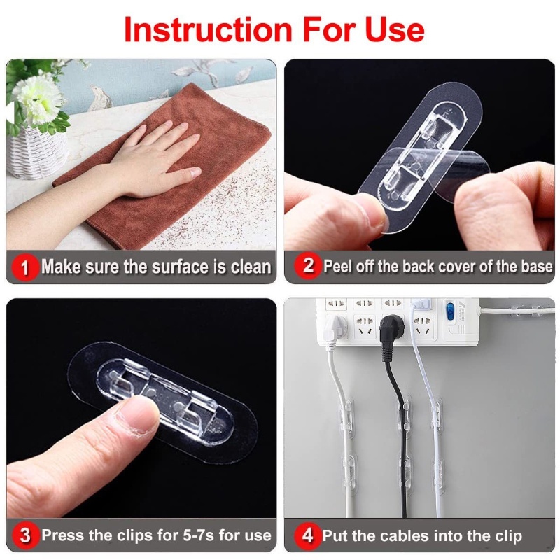 บักเกิลจัดเก็บสายไฟ สายเคเบิ้ล แบบใส ไม่ต้องเจาะผนัง มีกาวในตัว - รูปที่ 6