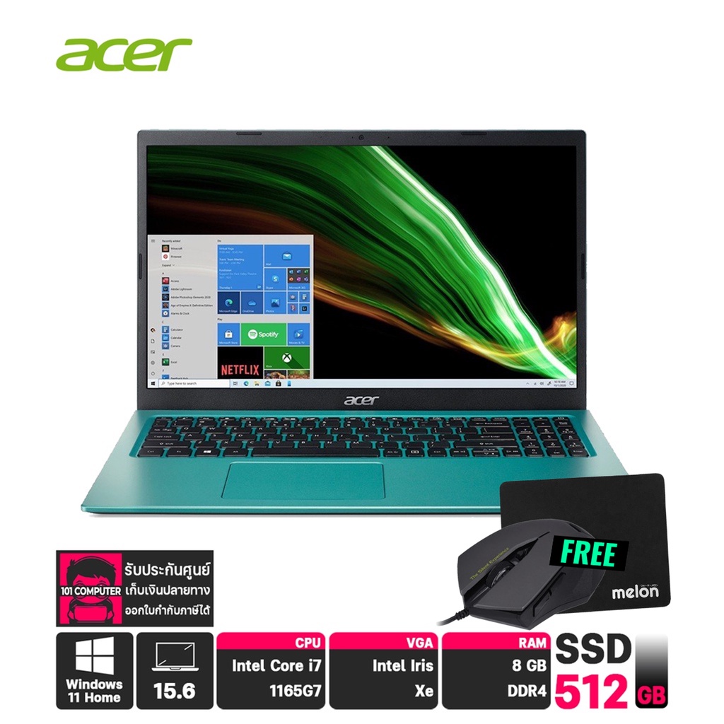 [ส่งฟรี]โน๊ตบุ๊ค Acer Aspire A315-58-78XF/T007 /intel i7-1165G7/RAM8GB/SSD512GB