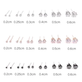 [ราคาต่อ1คู่] ต่างหูเพชรเม็ดเดี่ยว6ขนาด พร้อมแป้น(ทับหลัง)แบบโลหะทุกคู่ พร้อมส่งจากไทย