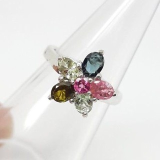 แหวน แฟนซี ทัวร์มาลีน Fancy Tourmaline พลอยแท้ จำนวน 6 เม็ด ตัวเรือนเงิน 925 ขนาด 57