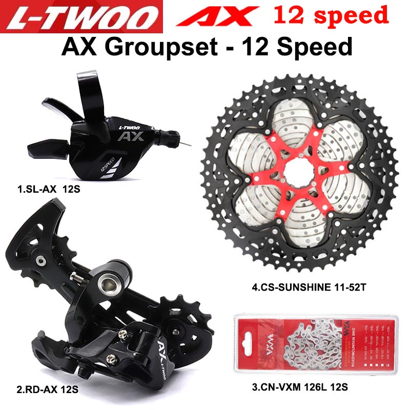 LTWOO AX12 12 Speed Groupset Shifter lever + สับจานหลัง + โซ่ VXM + SUNSHINE 12 Speed Cassette 11-46T/50T/52T สําหรับจักรยานเสือภูเขา MTB