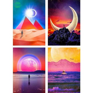 4 patterns 5D Diamond Painting Planet Starry Universe Moon, Paint with Diamonds Astronaut Pyramid Desert for Home Wall Decor DIY Full Drill Diamond Painting by Number Kits (30x40cm)