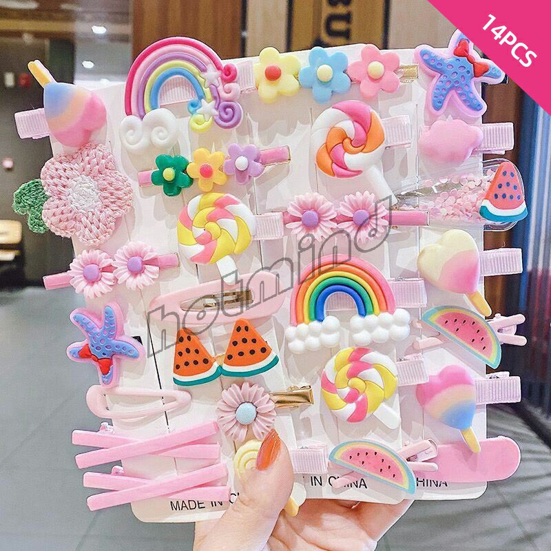 HD กิ๊ฟน่ารัก กิ๊ฟสไตล์เกาหลี กิ๊ฟเซ็ท14 ชิ้น กิ๊บสีลูกกวาด Children's hairpin