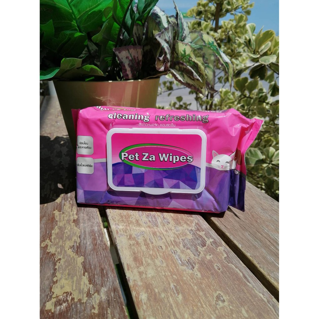 Pet Za Wipes  ผ้าเปียกใช้ทำความสะอาด สำหรับสัตว์เลี้ยง 80 แผ่น.