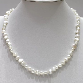 สร้อยคอไข่มุกแท้ สีขาวธรรมชาติ ทรงบาร็อก ขนาดไข่มุก7-8mm ยาว43cm ผิวB