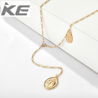 Simple single product Metal disc human head single-necklace Rhinestone tassel clavicle chain f