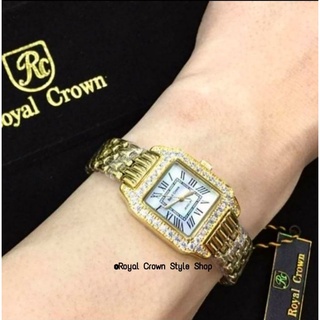 Royal Crown  นาฬิกาเพชรสวยหรู, สีทองสง่า, จัดส่งพ้อมกล่องครบเซ็ตมีบัตรับประกัน1ปี, ของแท้💯%