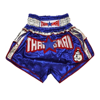 THAISMAI BS-1157 กางเกงมวยไทย ผ้าต่วนน้ำเงิน ปัก THAISMAI - BOXING SHORTS BS-1157 BLUE SATIN THAISMAI